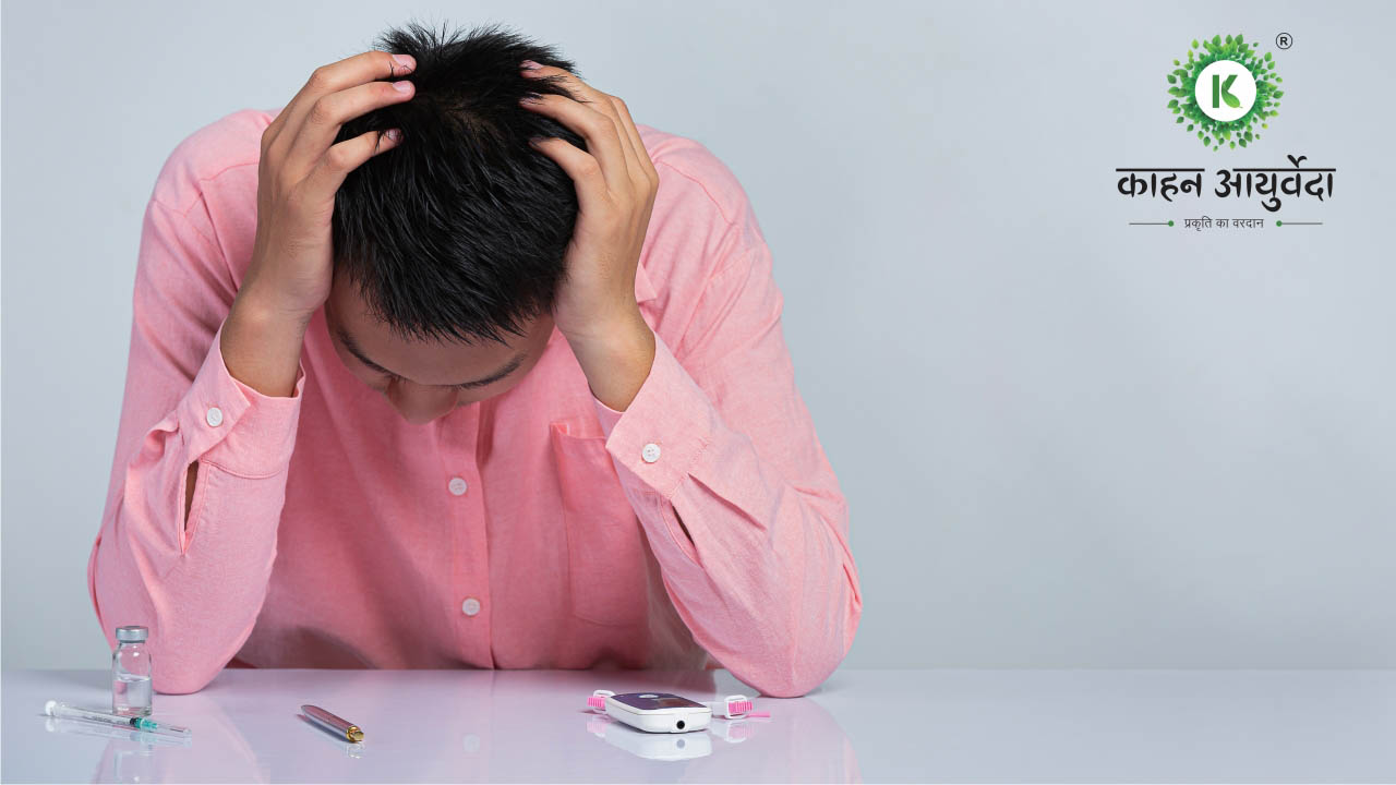 Sugar patient is stressed put his hands head about blood sugar test results